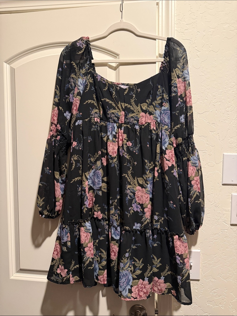 SO Black Floral Babydoll Dress with Pink & Blue 🌹